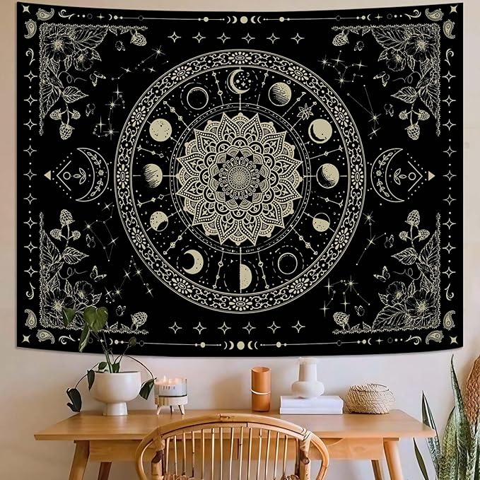 Lunerfex Mandala Moon Tapestry Boho Tapestry for Bedroom Black Tapestries Wall Hanging Living Room Wall Art and Home Decor 44x60-Ruum Studio Home