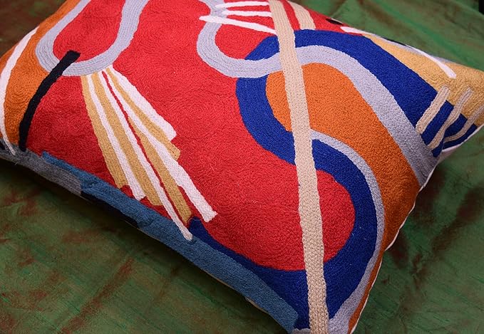 Lumbar Kandinsky Red Modern Throw Pillow Cover in Flow | Red Abstract Pillowcase | Modern Couch Pillow Contemporary | Outdoor Pillow | Mid Century Chair Cushions | Hand Embroidered Wool Size 14x20-Ruum Studio Home