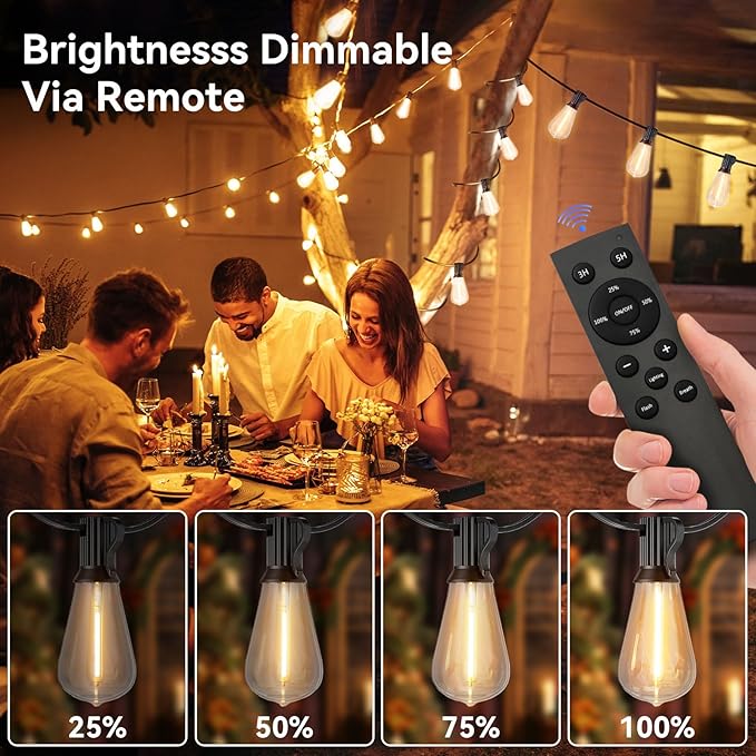 100 FT Solar String Lights Outdoor Waterproof with Remote & USB Port, Solar Power Patio Hanging Lights with Dimmer, Shatterproof LED Edison Bulb Outdoor String Lights for Outside Cafe Yard Fence-Ruum Studio Home