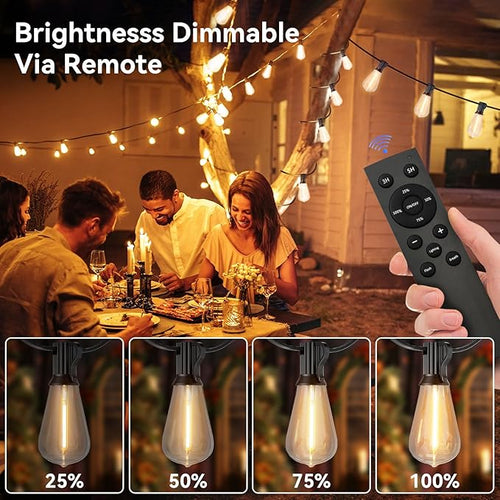 100 FT Outdoor String Lights for Outside, IP65 Waterproof ST38 LED Shatterproof Bulbs, Dimmable & Timable, 3 Light Modes, Hanging Patio Edison Lights for Porch Backyard Cafe Bistro-Ruum Studio Home