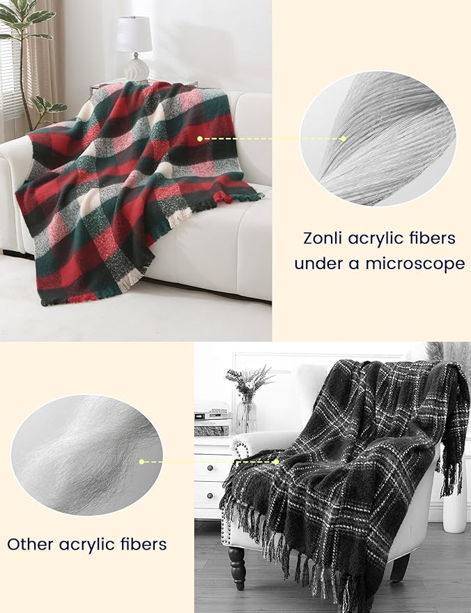 ZonLi Christmas Plaid Throw Blanket, Decorative Blankets-Ruum Studio Home