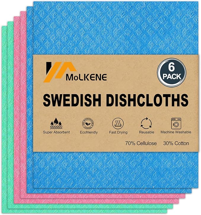 Swedish Dishcloths, Reusable Soft Kitchen Towels, Absorbent Sponge Cleaning Cloths, Washable Quick Drying, 6 Pack, Assorted-Ruum Studio Home