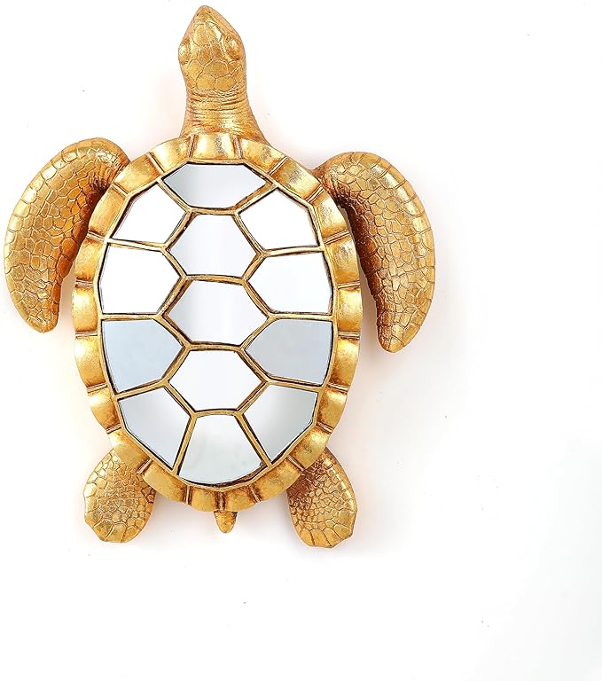 Vintage Wall Sculpture Animals Turtle Mirrors - Gold Resin Glass Wall Decor, Perfect for Victorian and European Themed Homes-Ruum Studio Home