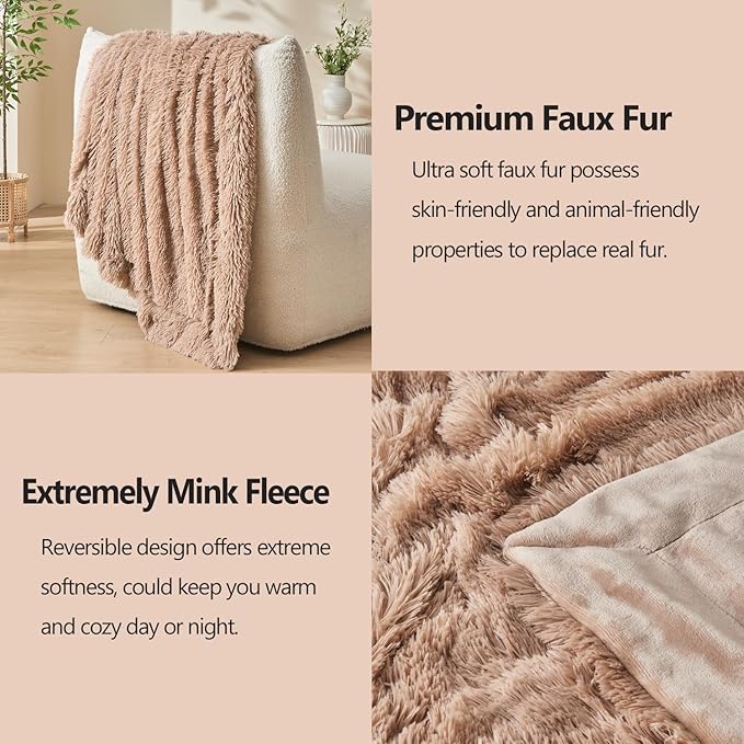 GONAAP Fuzzy Faux Fur Throw Blanket Taupe Super Soft Cozy Plush Fuzzy Shaggy Blanket for Couch Sofa Bed (Taupe, Throw(50"x60"))-Ruum Studio Home