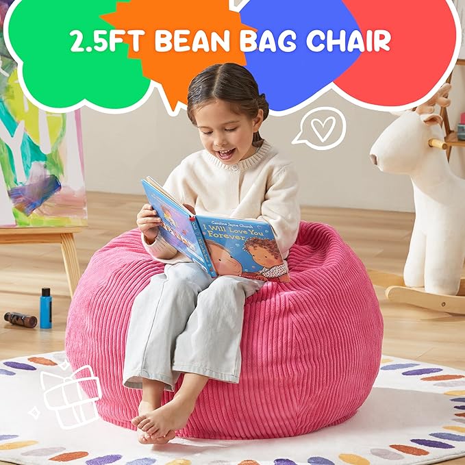Hobestluk 2.5FT Bean Bag Chair Beanbags Small Bean Bag Chair with Filler Included Teardrop Bean Bag with Removable Cover for Bedroom Living Room (Small, Pink)-Ruum Studio Home