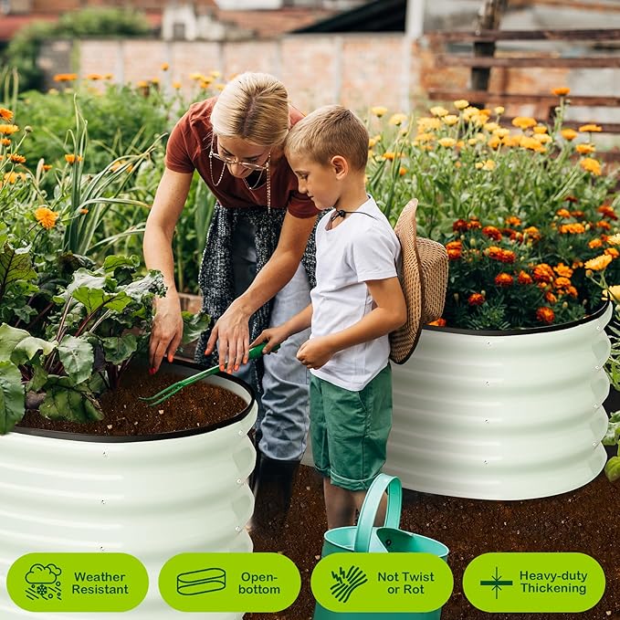 2 Pcs 4.5x2x2ft Oval Raised Garden Bed, Galvanized Raised Beds,Open-Ended Base Metal Raised Planter Beds,Garden Bed Outdoor,Planter Raised Boxes for Vegetables, Flowers,Tool-Free Asse,White-Ruum Studio Home