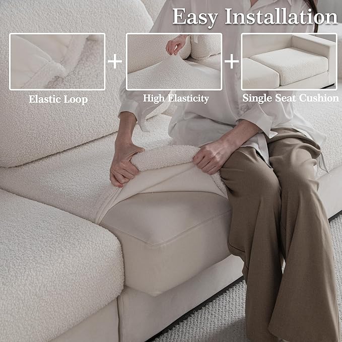 Couch Cushion Covers for Sectional Sofa, Stretch Soft Sofa Slipcovers Washable Wear-Resistant Universal Furniture Protector for Living Room(3 Seaters Covers, Ivory)-Ruum Studio Home