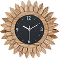 Honiway Wall Clock Battery Operated 12 in Rustic Wood Boho Sunburst Decorative Wall Clock Silent Non Ticking Farmhouse Small Wall Clocks for Living Room Kitchen Bathroom Bedroom Decor (Rustic Brown)-Ruum Studio Home