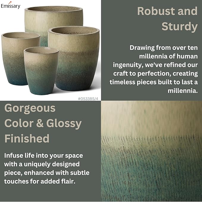 Emissary Bullet 18 in. Bayside Green Ceramic Round Planter (18 in. L x 18 in. W x 21 in. H) with Drainage Hole-Ruum Studio Home