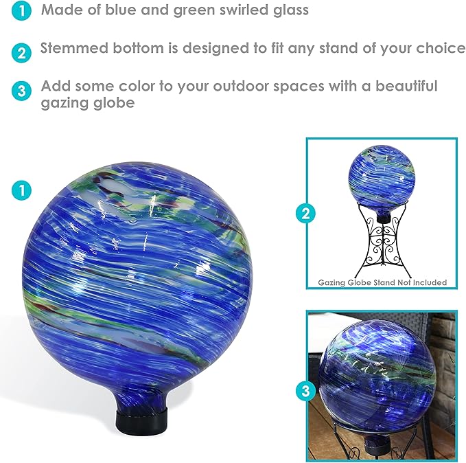 Sunnydaze 10-Inch Gazing Ball for Garden - Glass Gazing Globe for Outside - Garden Orb Yard Decor - Northern Lights - Set of 2-Ruum Studio Home