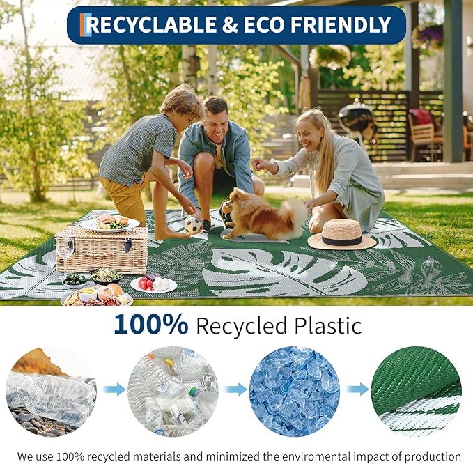 GAOMON Outdoor Rug 8x10 Patio Waterproof Reversible Plastic Straw Rug Modern Foldable Lightweight RV Camping Mat with Portable Bag & 4 Stakes, UV Resistant & Sturdy for Picnic Deck Balcony, Green-Ruum Studio Home