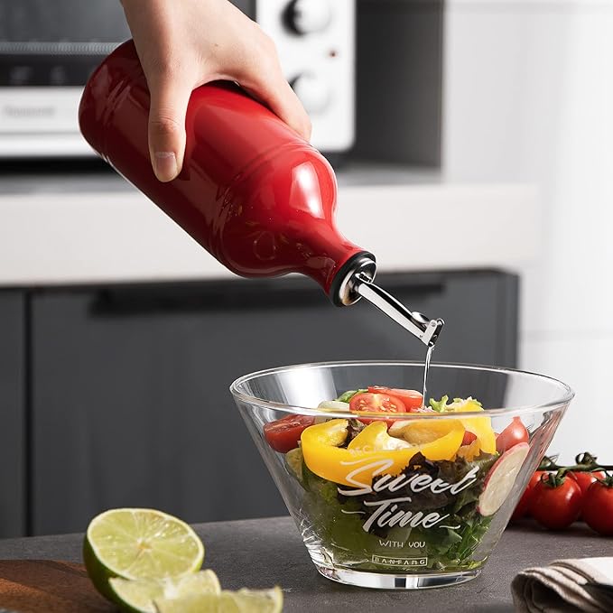 Sweejar Ceramic Olive Oil Dispenser Bottle, Opaque Oil Cruet Protects Oil to Reduce Oxidation, Suitable for Storage Oil, Vinegar, Coffee Syrups & Other Liquids, Pack of 1, 15.5 Fl Oz (Red)-Ruum Studio Home