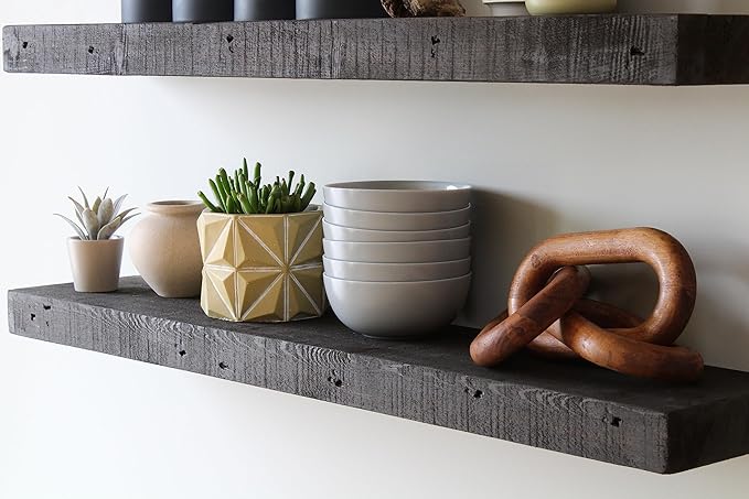 Urban Legacy Reclaimed Barnwood Planks | Floating Shelves for Wall w/Flush Mount Shelf Bracket Set Included | Set of 2 (Coffee Bean, 24"x 4.5"x 2")-Ruum Studio Home