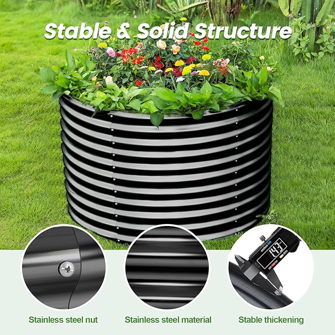 Land Guard 4×4×3ft Galvanized Raised Garden Bed Kit, Round Galvanized Planter Raised Garden Boxes Outdoor, Large Metal Raised Garden Beds for Vegetables, Grey-Ruum Studio Home
