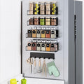 5-Pack Moveable Magnetic Spice Rack Organizer With 6 Hooks for Refrigerator, Metal Fridge Shelf, Black-Ruum Studio Home