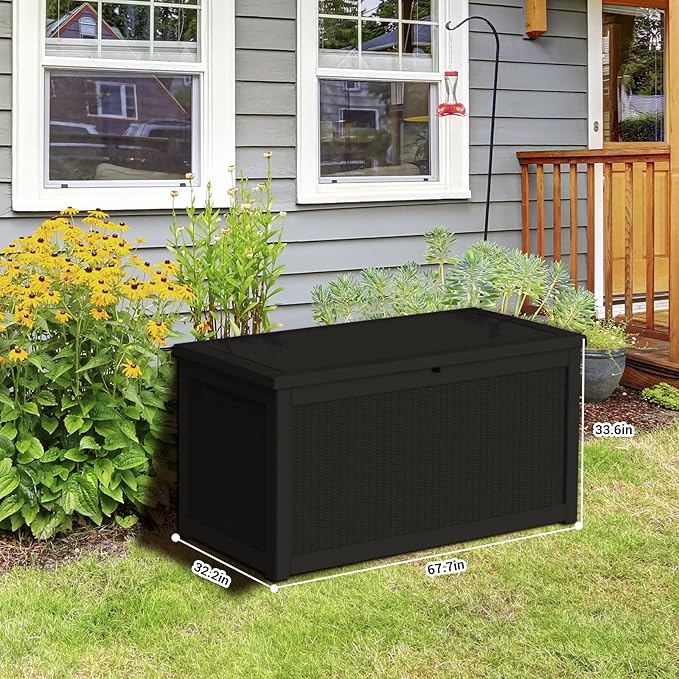 DRATO 260 Gallon Deck Box, Outdoor Large Waterproof Resin Storage Box with Lockable Lid for Patio Cushions, Gardening Tools, Sports Equipment, Black-Ruum Studio Home