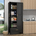 Pantry Kitchen Cabinet with Drawer, 75" Tall Pantry Storage Cabinet, Metal Storage Cabinets with Doors and Shelves, Large Freestanding Cupboard for Dining Room, Assembly Required, Black-Ruum Studio Home