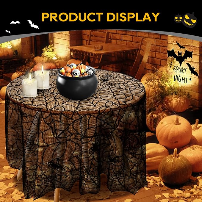 eZAKKA Round Halloween Tablecloth, 70 Inch Spider Webs Tablecloths Black Tablecloth Lace Fabric Table Cloths Spooky Table Cover for Parties Gothic Halloween Home Decorations-Ruum Studio Home