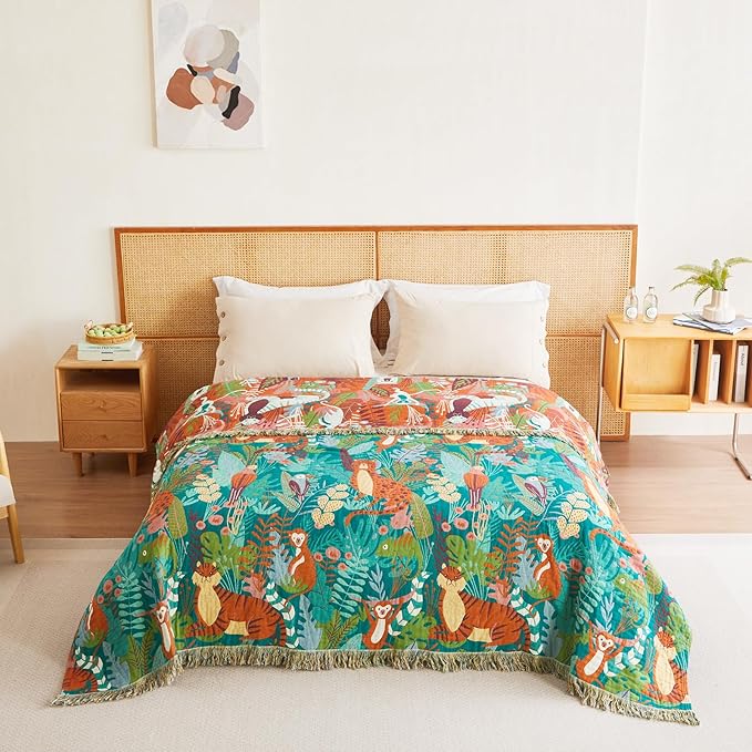 MSGKV Throw Blanket for Couch Bed Cotton Muslin Breathable Animals Twin Size Blanket 60"x80" for All Seasons Lightweight Farmhouse Blankets Home Decor-Ruum Studio Home