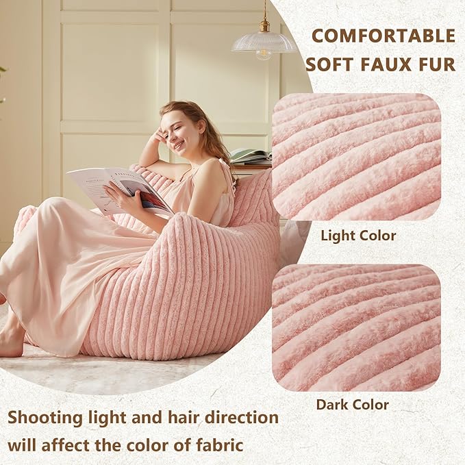 Giant Bean Bag Chairs for Adults Teens, Large Bean Bag Sofa Chairs with Filling Comfy Fuzzy BeanBag Chair with Armrests for Bedroom Living Room Reading-Ruum Studio Home