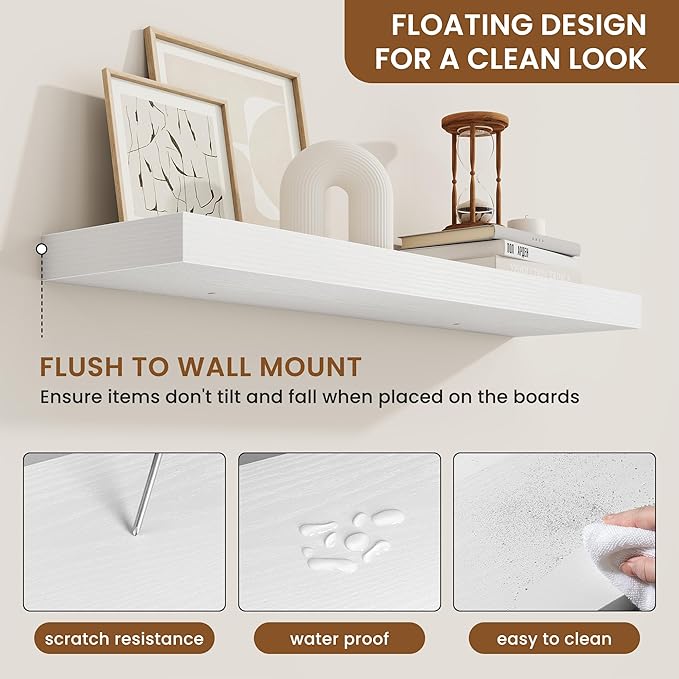 fuqing Floating Shelves for Wall, Bathroom Shelf Wall Mounted for Storage, Shelves with Invisible Bracket for Bedroom, Kitchen, Living Room, Farmhouse Small Book Shelf, 32 Inch Set of 2, White-Ruum Studio Home