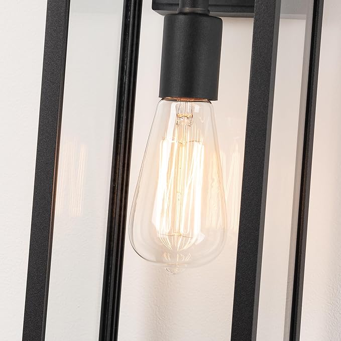 mirrea 18" Classic Outdoor Wall Sconce 1 Light in Matte Black Rectangular Metal Frame and Clear Glass Shade Waterproof Porch Light Patio Light Pack of 2-Ruum Studio Home