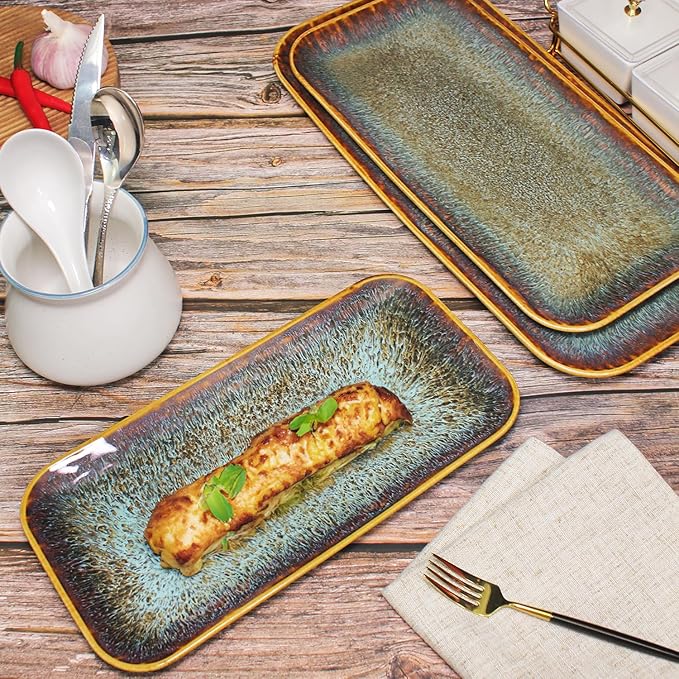 Porcelain Dinner Plates Platters Set of 2, for Fruit, dessert, snack platter, Bread, cupcake, Salad - Microwave, Dishwasher Safe, Scratch Resistant durable, Brown Reactive glaze-Ruum Studio Home
