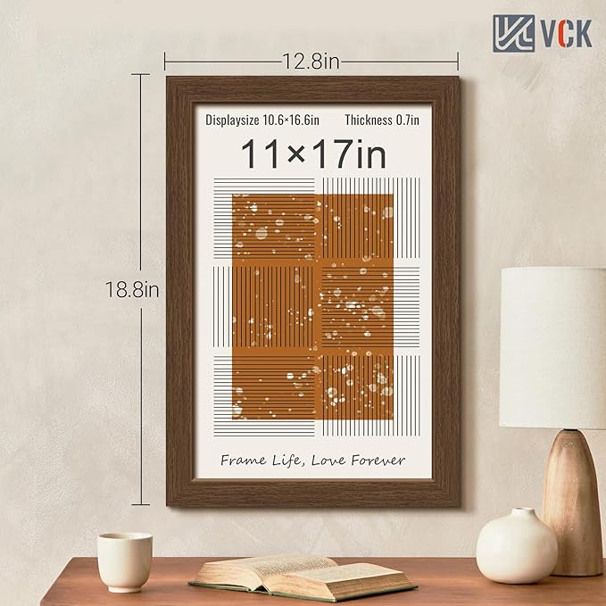 VCK 11x17 Picture Frame 3 Pack, Brown Wood Poster Frame with Exclusive Wood Grain, Wall Mounting Hanging-Ruum Studio Home