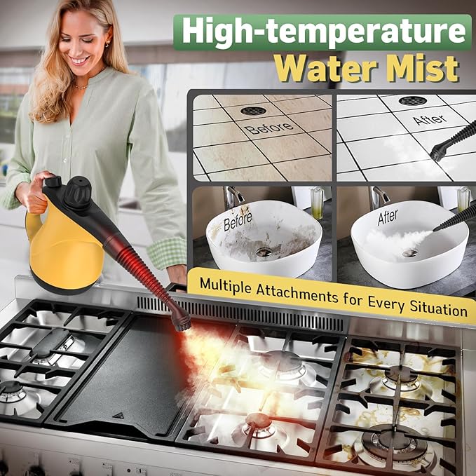 Multi-Surface Portable Steam Cleaner with 11Pcs Accessories, Chemical-Free Pressurized Steamer for Cleaning, Hand Held Steamer for Car, Furniture, Floor, Tile Grout and Home Use-Ruum Studio Home