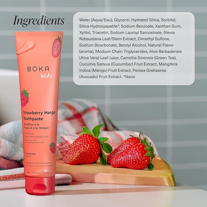 Boka Fluoride Free Toothpaste Nano Hydroxyapatite Toothpaste - Strawberry Mango Flavor, 4 oz 1Pk US Manufactured-Ruum Studio Home