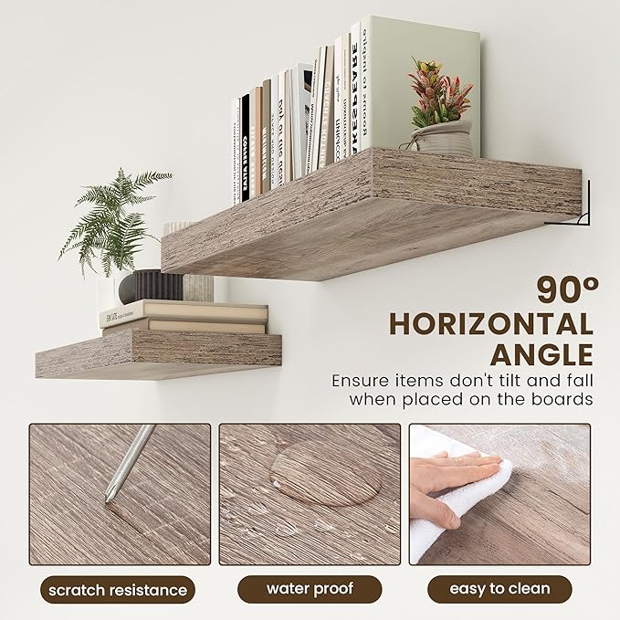 Deep Floating Shelves for Wall | 30 Inch Wide x 12 Inch Deep Floating Shelves | 30W x 12D Rustic Grey Wood Wide Wall Shelves | Bookshelf Laundry Shelf TV Shelf-Ruum Studio Home