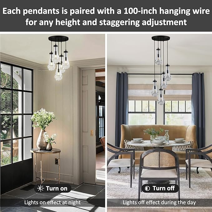 Bronze 5 Light Raindrop Chandeliers, Black Cluster Pendant Light Teardrop Dining Room Light Fixture Pendant Lights Kitchen Island, Hanging Ceiling Pendant Lighting for Entryway Living Room-Ruum Studio Home