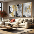 YJYart Gold Wall Art Abstract Wall Art Living Room Decor Black and White Canvas Picture Home Decor Wooden Frame Line Paintings Modern Artwork Office Decor 24"x 36"x 3 Pieces-Ruum Studio Home