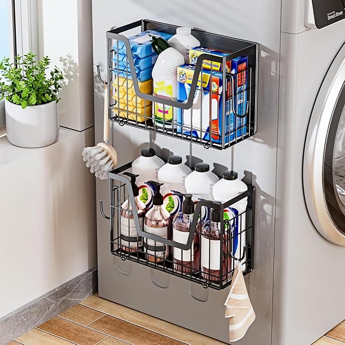 2 Set Magnetic Shelf for Fridge, Potato & Onion Storage Bins, Magnetic Fruit Basket for Refrigerator Pantry Kitchen Counter Laundry, Magnetic Fridge Organizer Spice Snacks Magnet Fridge Shelf-Ruum Studio Home