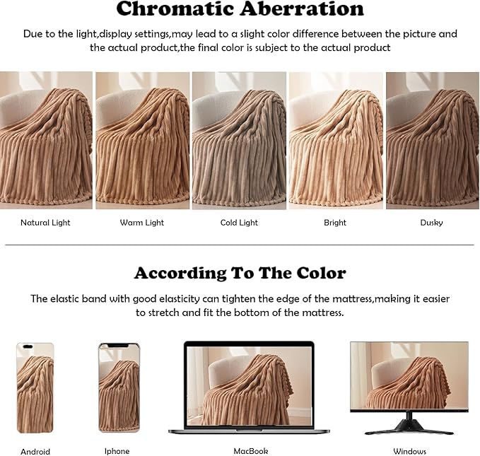 NEWCOSPLAY Super Soft Throw Blanket Taupe Premium Silky Flannel Fleece 3D Ribbed Jacquard Lightweight Bed Blanket All Season Use (Taupe Ribbed, Throw(40"x50"))-Ruum Studio Home
