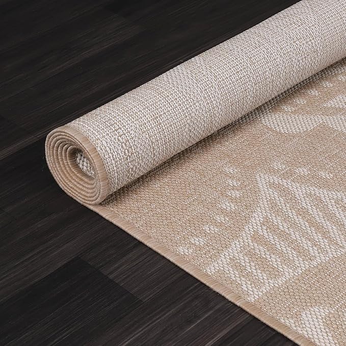 Medallion Outdoor Rug 9x12 Washable Outside Carpet for Indoor Patio Porch Waterproof Easy Cleaning Non Shedding Area Rugs Beige 9 x 12-Ruum Studio Home