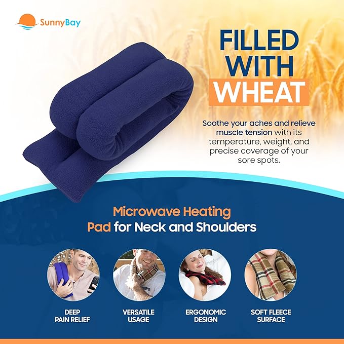 SunnyBay Microwave Heating Pad for Neck and Shoulders, 2.2 lbs 26 inch Long Versatile Microwavable Neck Wrap Warmer or Cool Pack, Hot or Cold Therapy to Relax Sore Muscles (Blue)-Ruum Studio Home