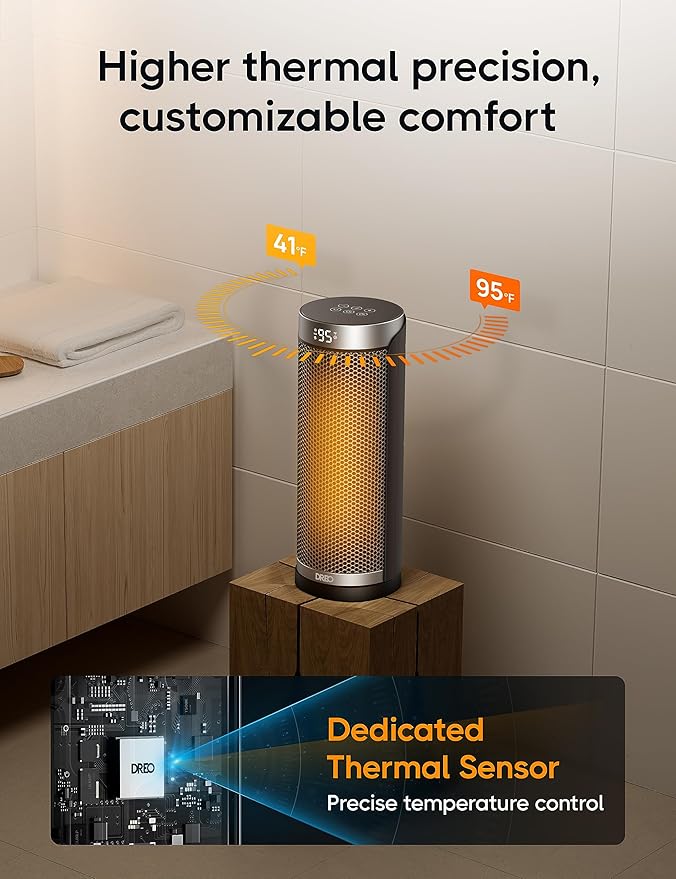 Dreo Space Heater for Bathroom and Indoor, 70°Oscillating, 5 Modes, Remote for Home Bedroom, 12H Timer, with ALCI Safety Plug-Ruum Studio Home