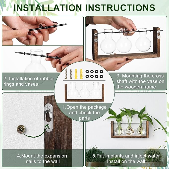 YIBOT Plants Propagation Stations,Plant Terrarium with Wooden Stand Wall Hanging Glass Planter Plant Propagation Vase for Indoor Office Home Garden Decor Plant Lover Gifts for Women-Ruum Studio Home