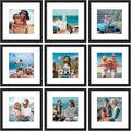 Vittanly 12x12 Picture Frames Set of 9, Shatter Resistant Plexiglass, Display 8x8 Pictures with Mat or 12x12 without Mat, Photo Frames for Wall Mount, Engineered Wood, Black-Ruum Studio Home