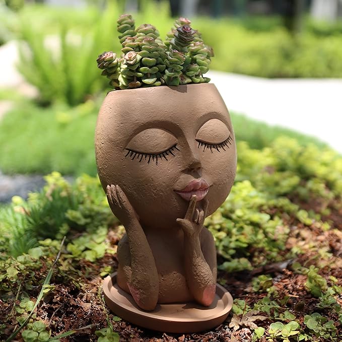 Face Flower Pots Head Planter, Cute Resin Planters for Indoor Outdoor Plants, Macetas para Plantas Funny Head Plant Pot-Ruum Studio Home