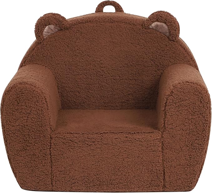Comfy Toddler Chair, Cuddly Sherpa Teddy Bear Kids Sofa, High Back Kids Reading Chair for Boys and Girls, Brown-Ruum Studio Home