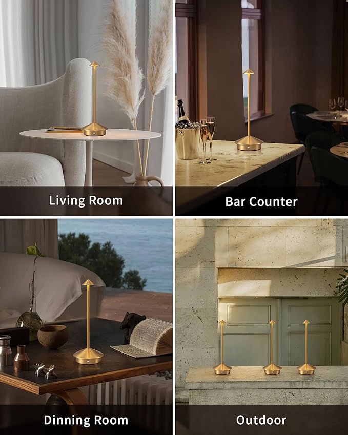 Modern Cordless Table Lamp Set of 2, Portable LED Desk Lamps, 5000mAh Rechargeable Battery Operated Lighting for Bedroom Dining Room Restaurant Coffee Shop Camping Night Light (Gold)-Ruum Studio Home