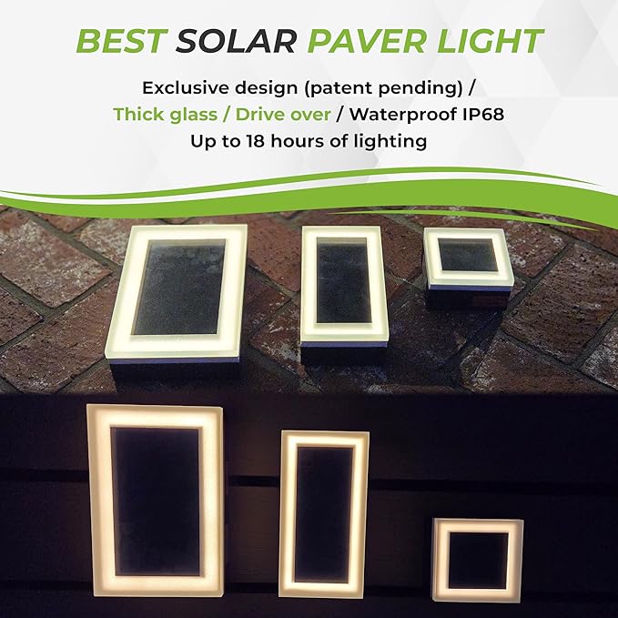 LUMENGY Solar Paver Light 6×9 inch, 2700K, Up to 20 Hours Continuous Lighting, Stainless Steel, Thick Glass, Glare-Free Illumination for Driveways, Pathways & Garden, Waterproof & Drive-Over Rated-Ruum Studio Home