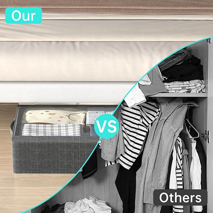 3PCS Under Bed Storage Bins with Metal Frame, Linen Fabric Frame Storage Box Clothes Organizer Bins, Underbed Container with Clear Window (Dark Grey, 23.6 x 13 x 6IN)-Ruum Studio Home