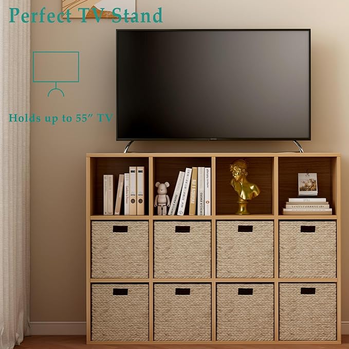 12-Cube Storage Shelf Bookcase - Wooden 3-Tier Floor Standing Open Bookshelf for Home and Office, Display Cabinet, Oak-Ruum Studio Home
