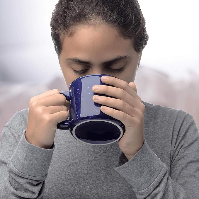 DISCOUNT PROMOS Ceramic Campfire Coffee Mugs 13 oz. Set of 10, Bulk Pack - Perfect for Tea, Espresso, Cappuccino, Hot Cocoa - Blue-Ruum Studio Home