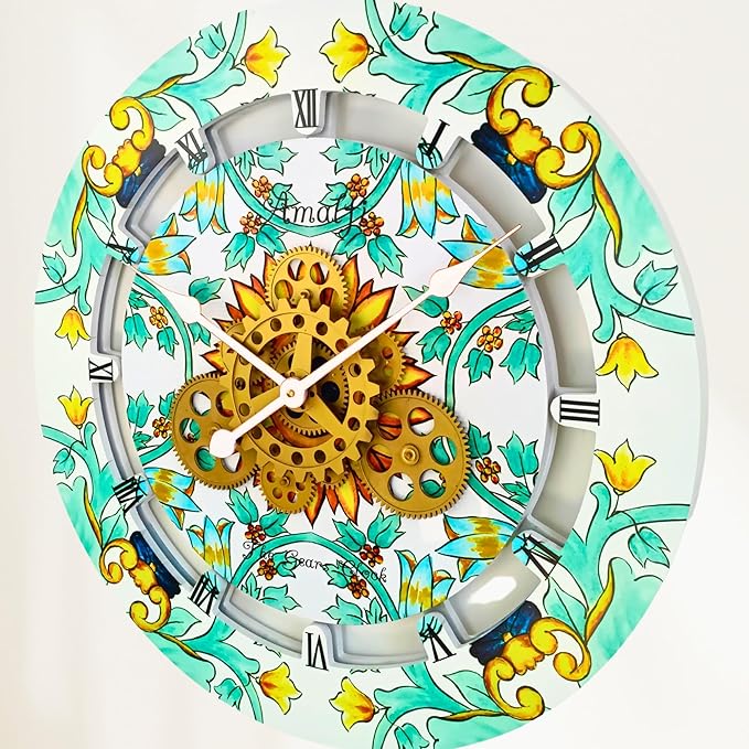 The Gears Clock Wall Clock Italy Collection with Moving Gears (Amalfi, 24 inch Round)-Ruum Studio Home