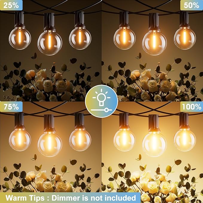 Bomcosy Outdoor String Lights,50 FT LED String Lights for Outside with Shatterproof Dimmable 25+1 Bulbs,Waterproof Connectable Outdoor Lights for Deck,Garden,Backyard,Balcony,Porch,Patio-Ruum Studio Home