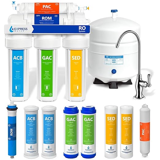 Express Water RO5DX Reverse Osmosis Filtration NSF Certified 5 Stage RO System with Faucet and Tank – Under Sink Water Plus 4 Filters – 50 GPD, 14 x 17 x 5, White-Ruum Studio Home